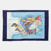 Kerstmis, kerstman, kerstman op sneeuwbal met spee theedoek (Horizontaal)
