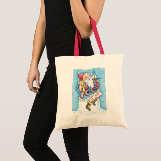 Kerstmis, kerstman, kerstman op sneeuwbal met spee tote bag (Voorkant (product))
