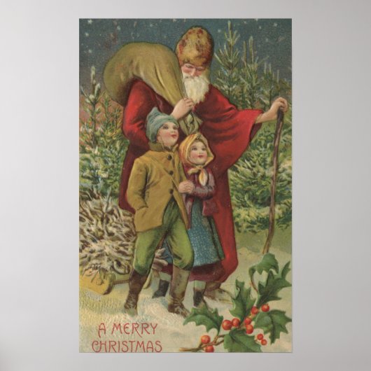 Kerstmis: Kerstman met Kinderen Poster (Voorkant)