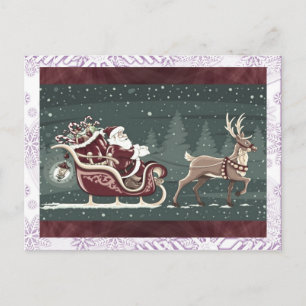  Kerstmis Kerstman met slee decor Feestdagenkaart