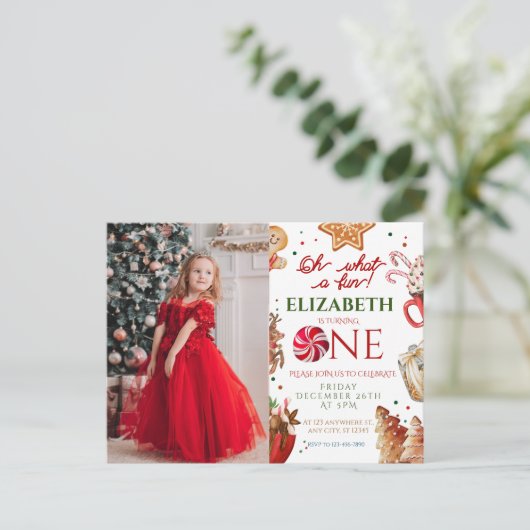 Kerstmis Kerstman Rendier wat een leuke 1e verjaar Briefkaart (Staand voorkant)