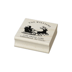 Kerstmis Kerstman slee Familie Naam Retouradres Rubberstempel