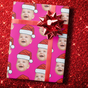 Kerstmis Kerstmannenhoed Aangepaste Gezichts Foto Cadeaupapier