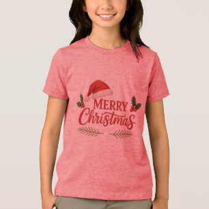 Kerstmis Kerstmannenhoed & Bladeren Jongeren T-Shi Tri-Blend Shirt