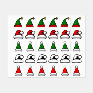 Kerstmis Kerstmismuts Stickerblad – Cute Rood & Gr Labels