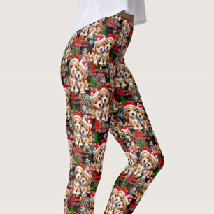 Kerstmis Kerstmuts Hond Puppy Ontwerp - Zwart Leggings