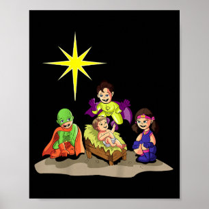 Kerstmis kerststal baby Jezus kribbe Sup Poster