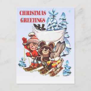 Kerstmis, kind en dieren op de huid feestdagenkaart