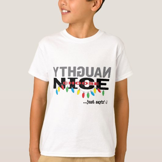 Kerstmis Kinder T-Shirt "NAUGHTY choice NICE" (Voorkant)