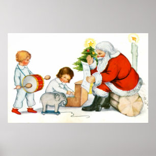 Kerstmis, kinderen en speelgoed poster