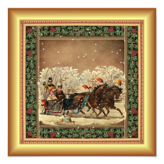 Kerstmis ~ Kinderen ~ Paarden ~ Sneeuwvlokken ~ Foto Afdruk (Voorkant)