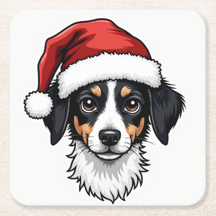 Kerstmis Kleine Hond in Kerstman Hoed Vierkante Kartonnen Onderzetter