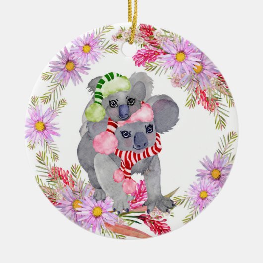 Kerstmis Koala Botanicals Keramisch Ornament (Voorkant)