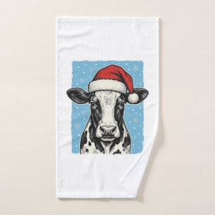 Kerstmis Koe Santa Hoed Vector Design_1 Handdoek