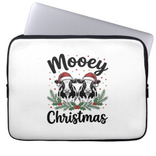 Kerstmis Koe Vintage Gravure Shirt Ontwerp Laptop Sleeve