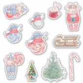 Kerstmis Koeien stickers (Voorkant)