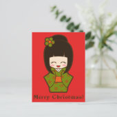 Kerstmis Kokeshi Feestdagenkaart (Staand voorkant)