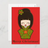 Kerstmis Kokeshi Feestdagenkaart (Voorkant / Achterkant)