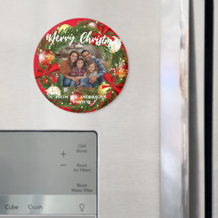 Kerstmis Krans Foto Gepersonaliseerd Familie N Magneet