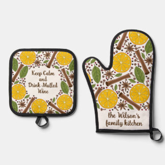 Kerstmis kruidnag wine ovenwant & pannenlap set