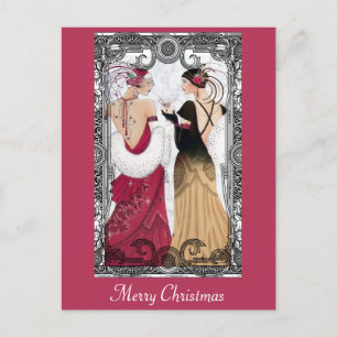 Kerstmis, Kunst Deco Dames Briefkaart