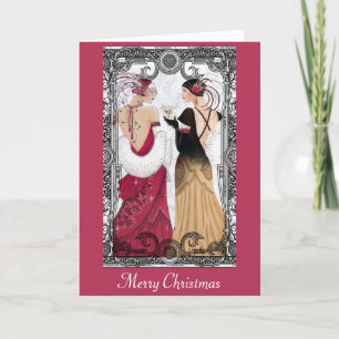 Kerstmis, Kunst Deco Dames Feestdagen Kaart