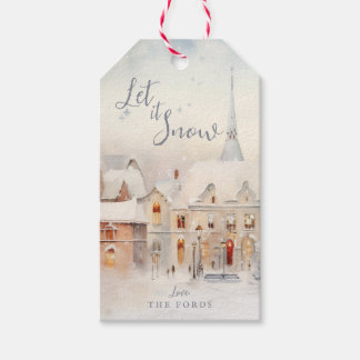 Kerstmis laat het sneeuwlandschap cadeaulabel