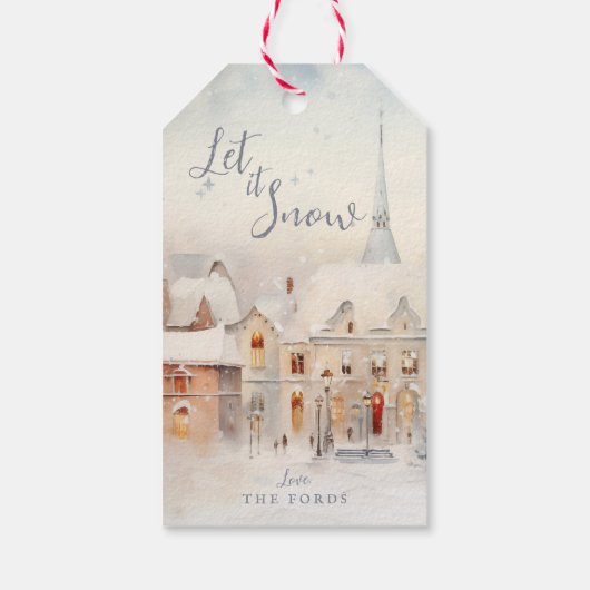 Kerstmis laat het sneeuwlandschap cadeaulabel (Achterkant)