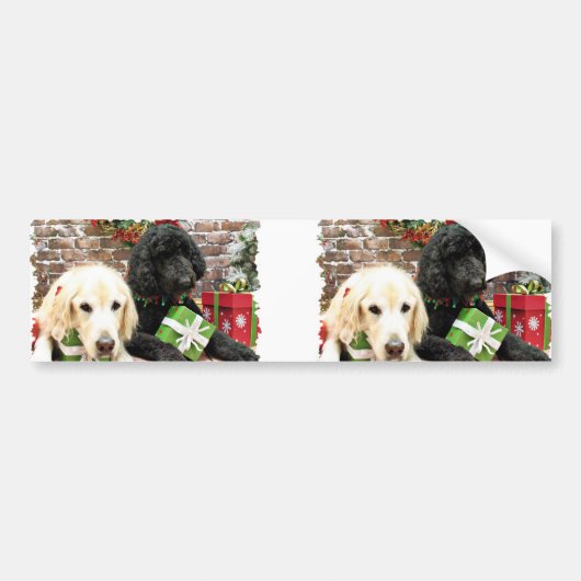 Kerstmis - LabraDoodle Miller - Golden Retriever Bumpersticker (Voorkant)