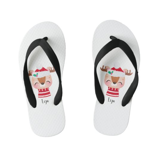 Kerstmis lachend rendiergezicht kinder teenslippers (Voetbed)