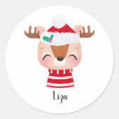 Kerstmis lachend rendiergezicht ronde sticker (Voorkant)