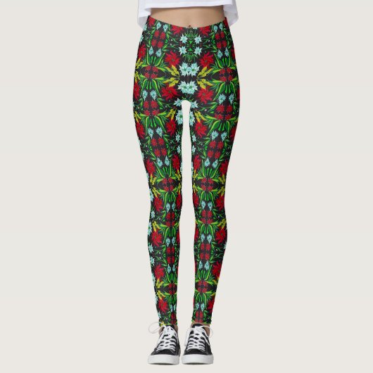 Kerstmis Leggings van Poinsettia Vrouwenkreet (Voorkant)
