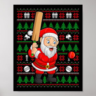 Kerstmis lelijk trui stijl Kerstman speelt cricket Poster