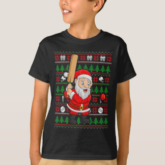 Kerstmis lelijke trui stijl Kerstman speelt cricke T-shirt