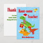 Kerstmis Lerarendag Kinderen Dinosaur Platte Bedankkaart (Voorkant / Achterkant)
