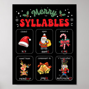 Kerstmis Lettergrepen Kerstmis Fonics Leerkracht V Poster