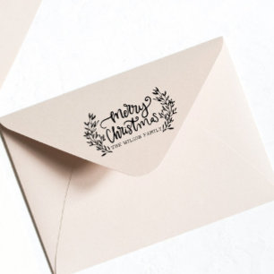 Kerstmis Lettering Kalligrafie Blad Familienaam Rubberstempel