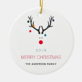 Kerstmis leuk rendier wit rood familie keramisch ornament (Voorkant)