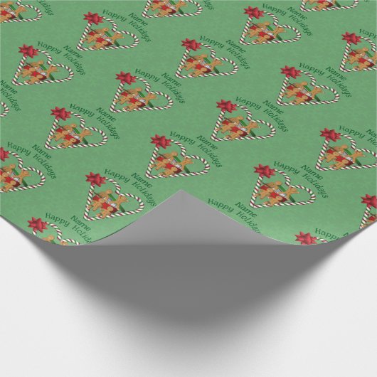 Kerstmis Leuke Gingerbread Candy Cane Gepersonalis Cadeaupapier (Hoek)