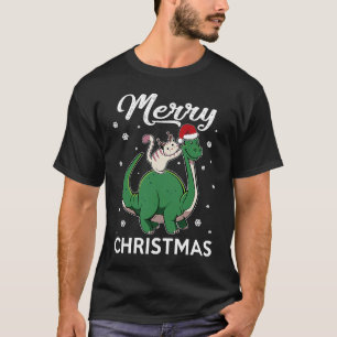 KERSTMIS Leuke Kat Rijden Dinosaurus Kerstmis Kers T-shirt