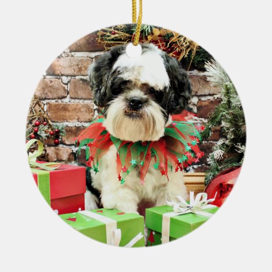 Kerstmis - Lhasa Apso - Parker Keramisch Ornament (Voorkant)