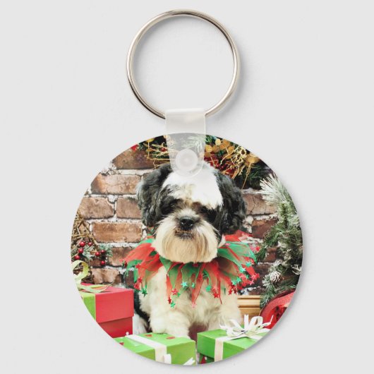 Kerstmis - Lhasa Apso - Parker Sleutelhanger (Voorkant)