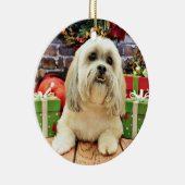 Kerstmis - Lhasa Apso - solo Keramisch Ornament (Rechts)