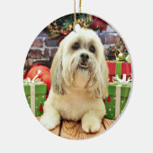 Kerstmis - Lhasa Apso - solo Keramisch Ornament (Links)
