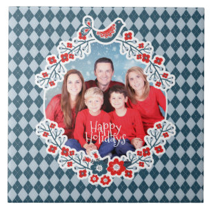 Kerstmis Lijst Voeg je foto-Winter Bird Wreate toe Tegeltje