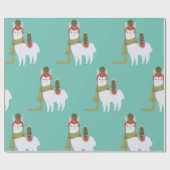 Kerstmis Llama Blauwgroen Cadeaupapier (Vlak)