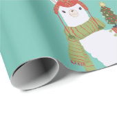 Kerstmis Llama Blauwgroen Cadeaupapier (Rol Hoek)