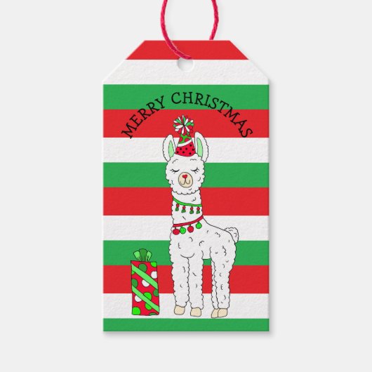 Kerstmis Llama Fa La Schattige Feestelijk Cadeaulabel (Voorkant)
