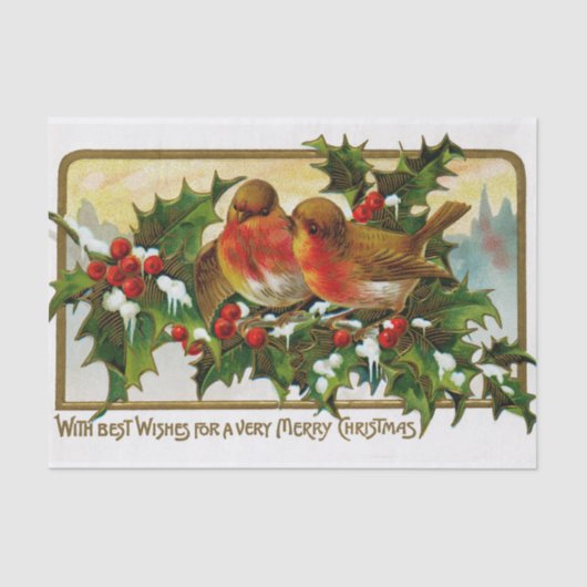 Kerstmis Lovebirds Onder Bessen en Ivy Tissuepapier (Voorkant)