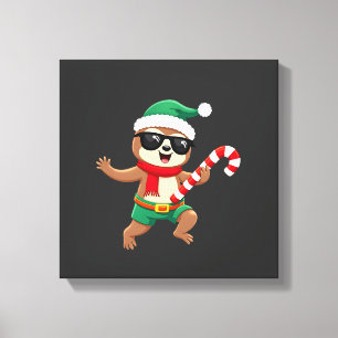 Kerstmis Luiaard Elf Pepermunt Snoepstok Shirt Gi Canvas Afdruk